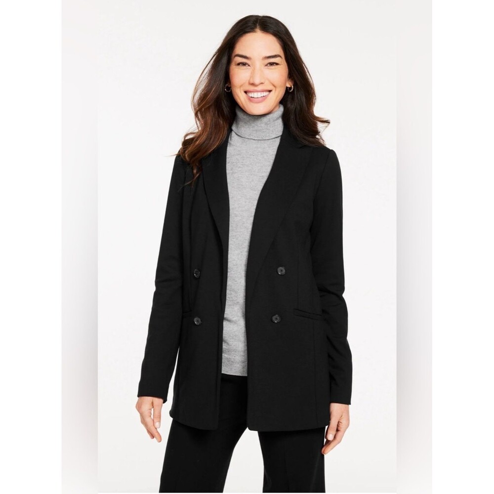 Talbots Luxe Ponte Double Breasted No Close Blazer Black Size 14P